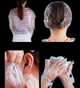 Étanche 4 pièces ensemble cheveux outils accessoires salon de coiffure tissu châle bonnet de bain cache-oreilles gants maison huile <span class=keywords><strong>traitement</strong></span> jetable - Product Image 2