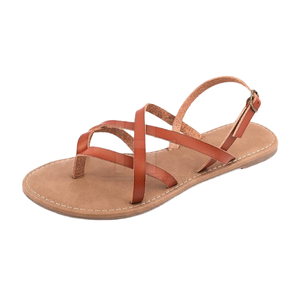 Sandales plates légères pour femmes d'été, nouveau style de vacances à la plage décontracté avec doublure en cuir véritable, semelle intérieure de type extérieur - Product Image 3