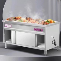 Bain-marie commercial avec porte coulissante, comptoir chauffant pour aliments en acier inoxydable pour cantine et restaurant