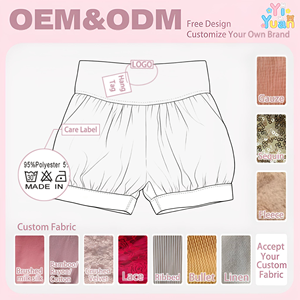 Pantalones cortos de burbuja de cintura alta para niñas, con estampado de guinga floral y tie-dye, con bolsillos, dobladillo con vuelta, sueltos, informales, de verano, tipo harem para niños - Product Image 2