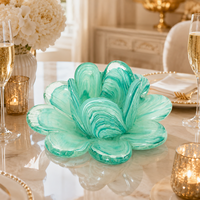 Tempat Lilin Kaca Seni Tiup Tangan Ramah Lingkungan Bebas Timbal Warna Hijau Mint, Patung Artistik Buatan Tangan, Aqua Floral Paskah