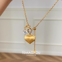 Collier Pendentif Cœur Rétro en Bambou Doré avec Fermoir Polyvalent, Chaîne de Pull Haut de Gamme Luxe Léger et de Niche