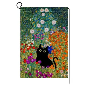 Spring Cat Garden Flag 12x18 Vertical Double Sided Colorful Floral Farmhouse Holiday Outside Decorations Burlap Yard Flag