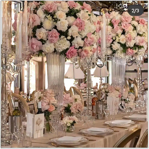 Grand vase moderne en verre transparent avec grande trompette rayée <span class=keywords><strong>centre</strong></span> <span class=keywords><strong>de</strong></span> <span class=keywords><strong>table</strong></span> décoratif pour mariage - Product Image 1