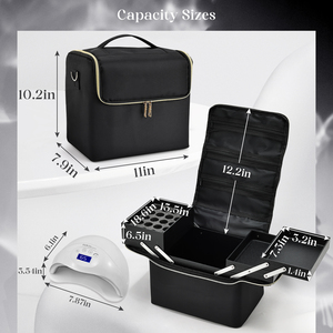 Travel Makeup Organizer Bag with Shoulder Strap Durable Nylon Train <b>Case</b> Large Capacity Portable Vanity <b>Case</b> <b>Nail</b> Storage - Product Image 4