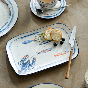 LovingHome Nuovi Piatti in Porcellana Oceanic Grace - Incantevoli Motivi Marini in Blu, Stoviglie Colorate Lavabili in Lavastoviglie - Product Image 3