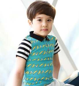 เสื้อยืดเด็กผู้ชายลายทางพิมพ์ลายกล้วย ดีไซน์ผ้าฝ้าย - Product Image 2