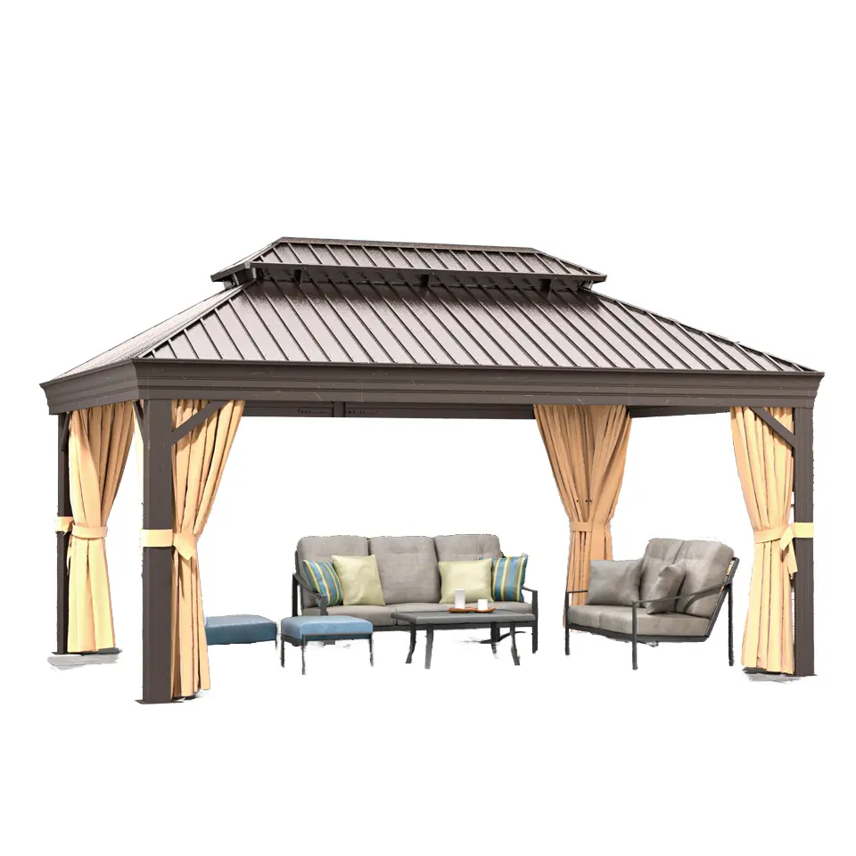 Mochen New Outdoor Living 12x16 Hardtop in metallo tetto in alluminio Gazebo in acciaio zincato doppio tetto padiglione cortile per archi