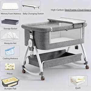 <span class=keywords><strong>Lit</strong></span> bébé convertible avec fonction berceuse, moustiquaire, design pliable et hauteur réglable pour nouveau-nés - Product Image 3