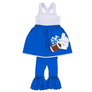 GSPO2319 Conjunto de Ropa para Niña, Diseño de Béisbol con Rayas Azules, Otoño, Venta al Por Mayor, Sin Mangas - Product Image 1