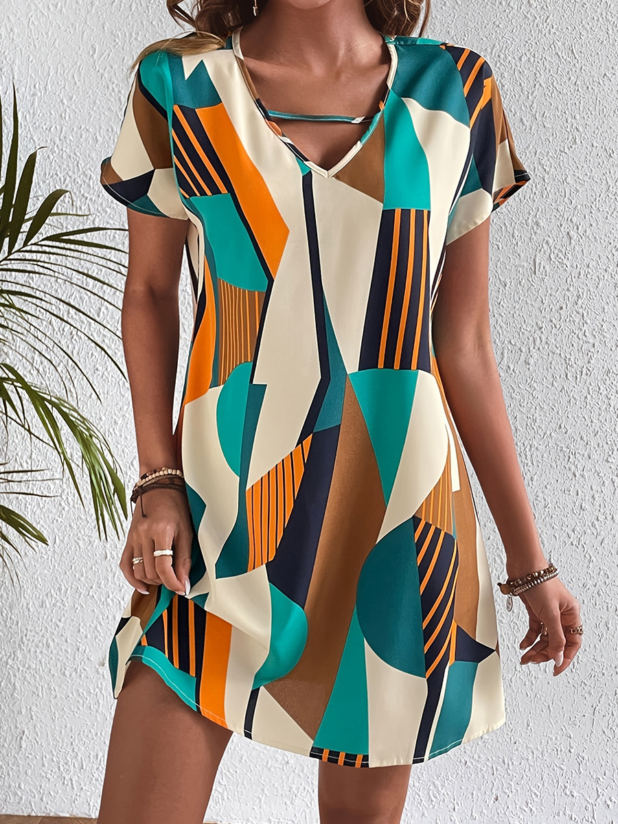 Women's Casual Dress Vacation Style Short-Sleeved Loose V-Neck Chiffon  Summer Dresses| Alibaba.com