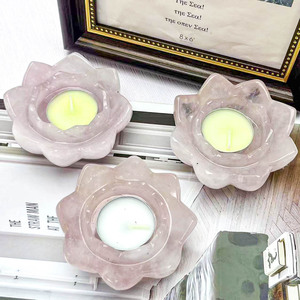 Vendita calda naturale di pietre preziose prodotto di cristallo curativo artigianale quarzo rosa candelabro di loto per la decorazione domestica - Product Image 3