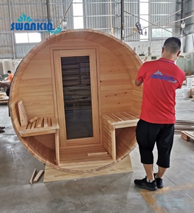 4-6 Person Canadian Pine/Hemlock/Red Cedar Outdoor Traditional Barrel <strong>Sauna</strong> with <strong>Hariva</strong> Heater - Product Image 3