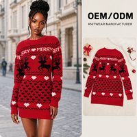 Pull en tricot intégral en nylon et coton style anglais à motif animalier pour femme, idéal pour les fêtes de Noël - Fournisseur de pulls de Noël pour femmes
