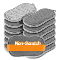 Éponge de cuisine en microfibre double face grise, non rayante, absorbante, avec boucle de suspension, pour le nettoyage de la vaisselle à la maison