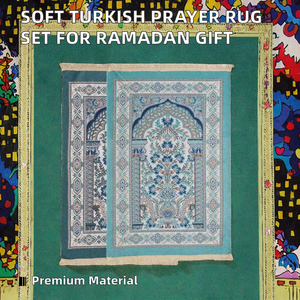 Tappeto da Preghiera Islamico di Alta Qualità, Morbido, Turco, Floreale, a Pelo Corto, Lavabile, Antiscivolo, con Borsa, Set per Ramadan ed Eid <span class=keywords><strong>Mubarak</strong></span> - Product Image 2