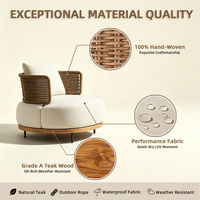 Otomana de Ratán y Teca Natural, Cojín Impermeable Multiusos para Resort, Villa, Balcón, Jardín, Muebles de Exterior