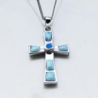 Pendentifs en argent sterling 925 massif avec larimar et opale de feu bleue de la République dominicaine