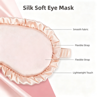Kit Masque de Sommeil en Soie Satinée à Volants Bloquant la Lumière, Masque pour les Yeux, Chouchou pour Cheveux, Bouchons d'Oreilles en Mousse pour Voyage, Sommeil Nocturne, Cadeau pour Femme