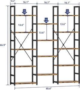 Étagère à 5 niveaux à triple <span class=keywords><strong>colonne</strong></span>, bibliothèque avec 14 étagères <span class=keywords><strong>d</strong></span>'affichage ouvertes, étagères à livres réglables de style industriel rustique - Product Image 2