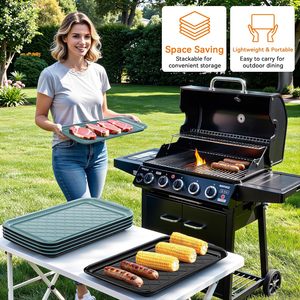 Juego de 2 bandejas apilables para preparar y servir en barbacoas, platos grandes para servir en fiestas de barbacoa, embalaje para envío por correo. - Product Image 4