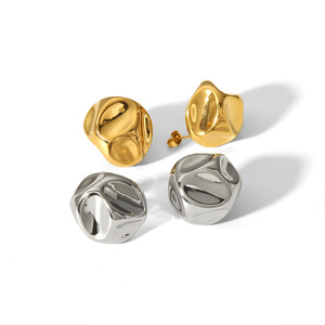 Irregular Spherical <b>Titanium</b> Steel <b>Stud</b> Earrings Geometric Design Colorfast European American Style Niche Fashion Jewelry - Product Image 5