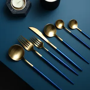 Hotel Blue Cutlery Set Stainless Steel 18/10 Matte Silverware Set for Hotel