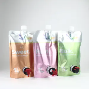 custom digital printed drink juice gloss finish liquid apple orange juice fruit food package bag stand up pouch with spout