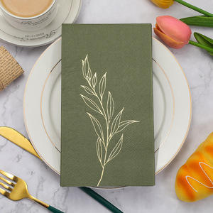 Gold Stamped Green Paper Napkins 330mmx400mm Disposable For Parties Fine Dining - Product Image 1