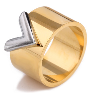 V-Shaped Letter Two-Tone Titanium Steel <b>Ring</b> Unisex Fashion Jewelry Gift - Product Image 1