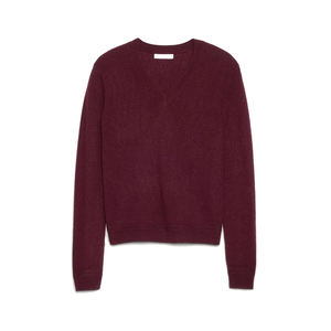 Suéter Ecológico Casual de Invierno para Mujer, Cuello en V, Lana y Viscosa, Teñido Sostenible de Bajo Impacto, Producción Ética, Color Verde Sólido - Product Image 1