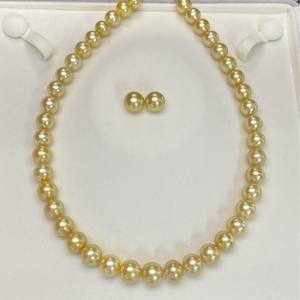 Natural Gold Pearl Necklace <b>Set</b> with 9-11mm Almost Flawless Bright Light Earrings 11-12mm Free Silver Buckle for Parties Gifts - Product Image 4