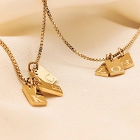 Colgante de 26 letras del alfabeto inglés, accesorios de joyería DIY, cuadrado, chapado en oro de 18 quilates, collar de acero inoxidable