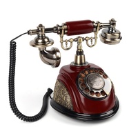 Téléphone fixe vintage à cadran rotatif en résine rouge foncé, avec cordon, garantie 1 an, fonction de recomposition et haut-parleur pour la maison et le bureau