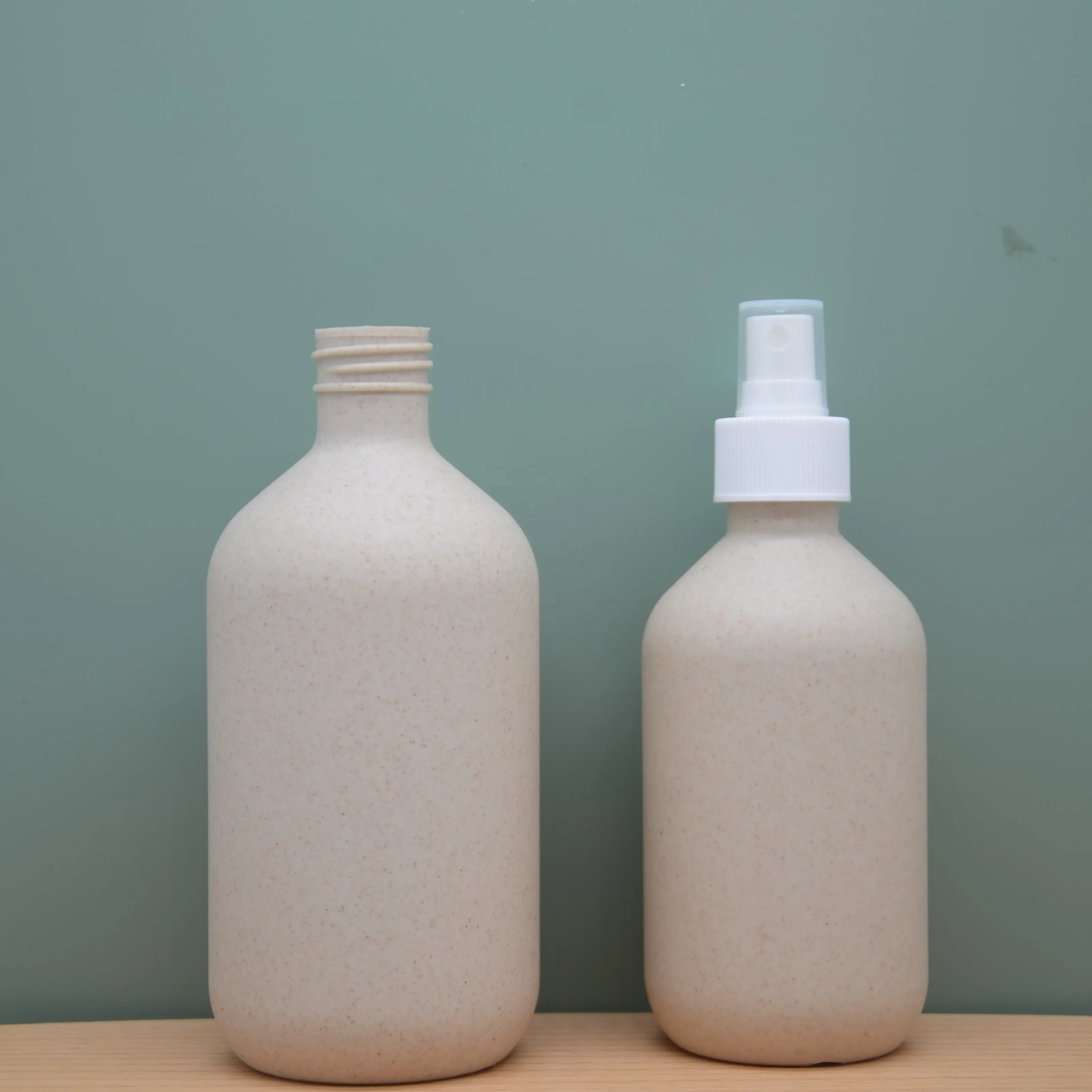 Botella pulverizadora de plástico de paja de trigo para embalaje cosmético, biodegradable, 100%