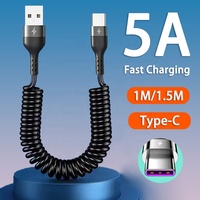 Câble adaptateur USB type C haute vitesse 5A 66W 1m chargeur de voiture à ressort Micro USB fonction intelligente cordon de données de charge rapide téléphones mobiles