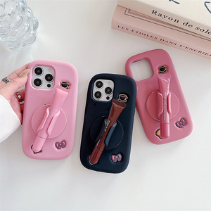 Funda de silicona con diseño de brillo labial y lazo para iPhone 17 16 15 Pro Max, soporte para café, espejo y tinte labial/bálsamo - Product Image 2