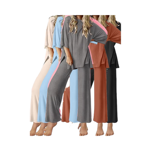 Set da salotto per donna top a <span class=keywords><strong>maniche</strong></span> <span class=keywords><strong>corte</strong></span> e <span class=keywords><strong>pantaloni</strong></span> <span class=keywords><strong>lunghi</strong></span> morbidi e comodi pigiami Set di abiti 2 pezzi S-XXL - Product Image 1