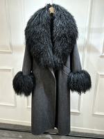 Manteau d'hiver de luxe Janveny pour femme, en laine double face, avec col et poignets en vraie fourrure de mouton de Mongolie, coupe oversize, mélange de laine, veste d'extérieur