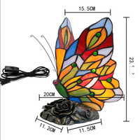 Lampe de table en verre teinté fait main de style européen, design papillon, base en résine, douille E14, LED, écologique, protection oculaire