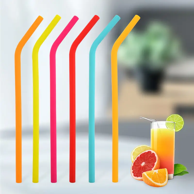 Hot sale reusable silicone collapsible straw colorful long drinking straws