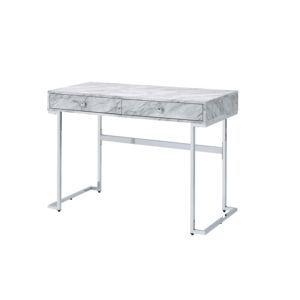 DB Tigress White Faux Marble Top & Chrome Finish Escritorio de oficina elegante con acabado Premium - Product Image 1