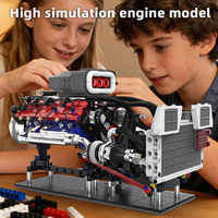 Juego de Bloques de Construcción de Simulación de Motor Supercargado Americano de Manivela, Transmisión Mecánica, Juguetes Educativos STEM para Autos