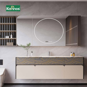 Contemporary Fluted Design Bathroom Vanities With Dimmable Led Backlit Open <b>Shelf</b> Vanity Combo for Bathroom Remodel - Product Image 1