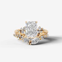 Ensemble de mariage en or 14 carats avec diamant de laboratoire certifié IGI de 2 carats, coupe radiante, couleur D F, clarté VS, bague de fiançailles et alliance