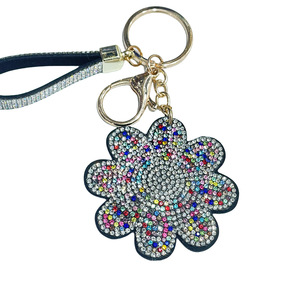 Porte-clés Fleur Scintillante en Cristal, Pendentif Floral Multicolore en Strass pour Sac, Accessoire de Mode Bling pour Clé de Voiture - Product Image 5