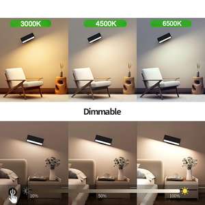 Lampe <span class=keywords><strong>murale</strong></span> LED avec télécommande tactile, batterie rechargeable 2000 mAh, fonctionnement sur piles, 3 températures de couleur, gradation, magnétique, sans fil, 360 degrés - Product Image 4