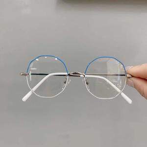 2021レトロポリゴン子供用金属メガネフレーム装飾子供用フラットミラー野生子供用メガネフレーム卸売 - Product Image 2