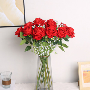 Оптовая Продажа, оптовая продажа, высококачественные искусственные одиночные бархатные розы, красные белые цветы, на заказ, настоящие на ощупь, декоративные цветы розы - Product Image 6