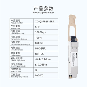 Módulo Óptico XICOM QSFP28 SR4 100G 850nm, Transceptor de Fibra Multimodo de 100m - Product Image 3